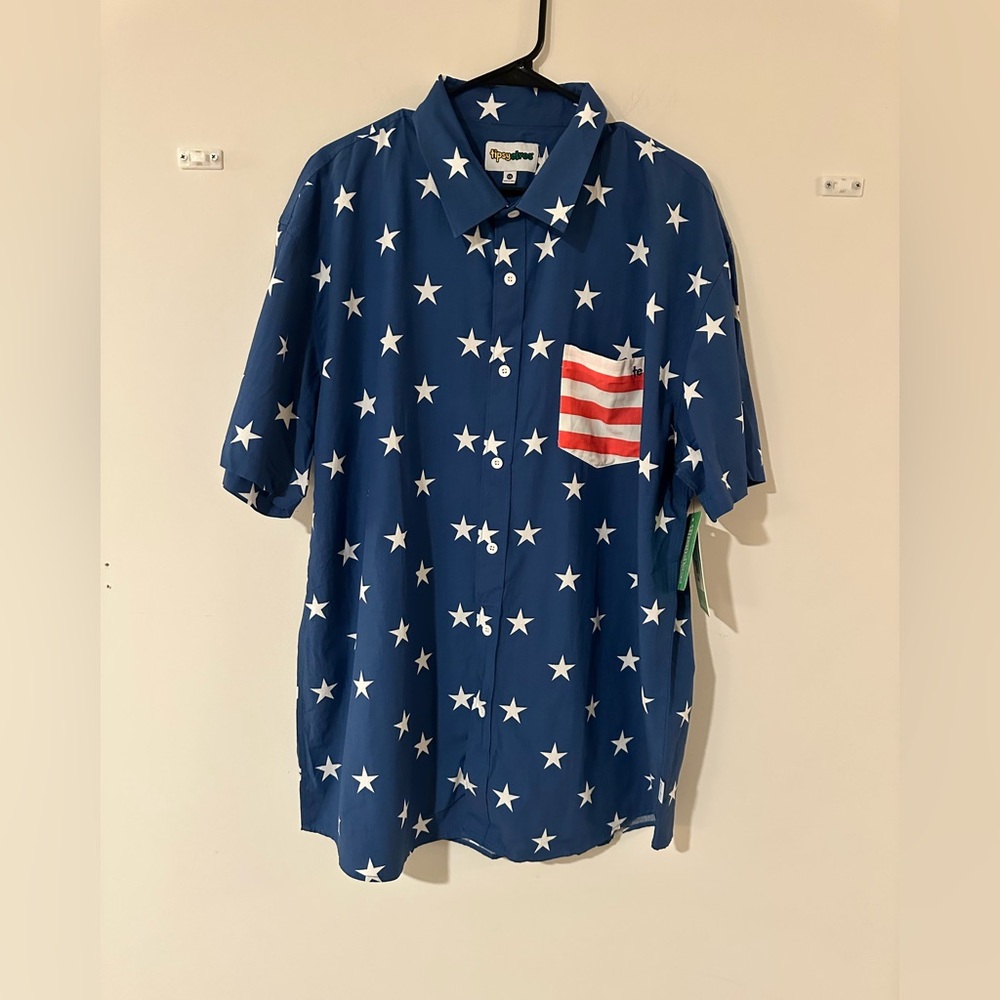 Tipsy Elves Stars And Stripe Blue Button Up Size XXL
